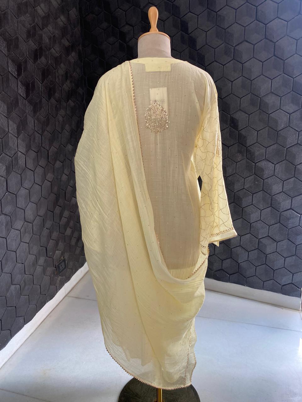 Butter Yellow Mul Chanderi kurta Set
