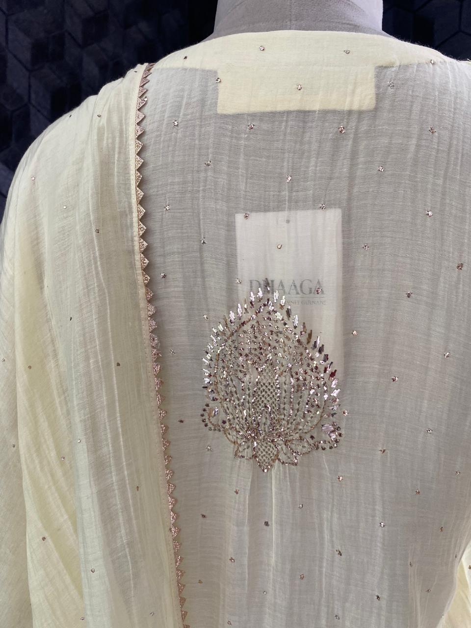Butter Yellow Mul Chanderi kurta Set