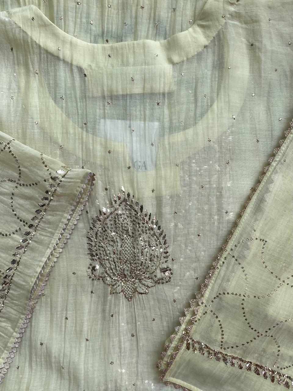 Butter Yellow Mul Chanderi kurta Set