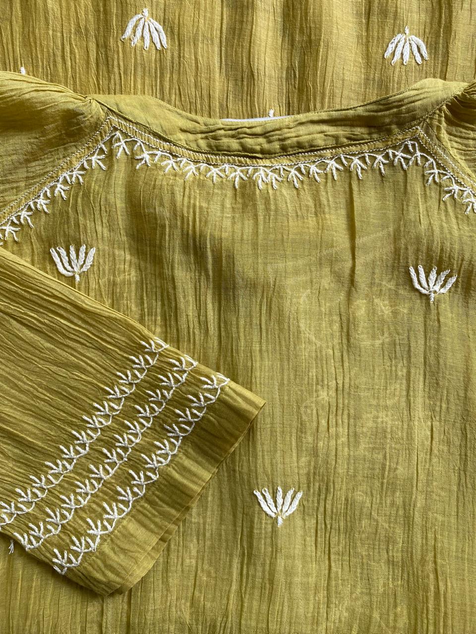 Lime Green Mul Chanderi Chikankari Top