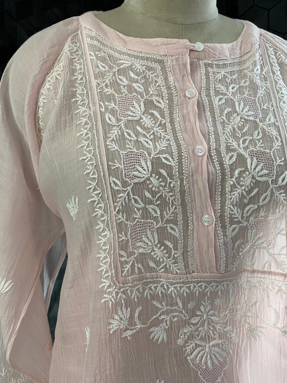 Lilac Mul Chanderi Chikankari Top