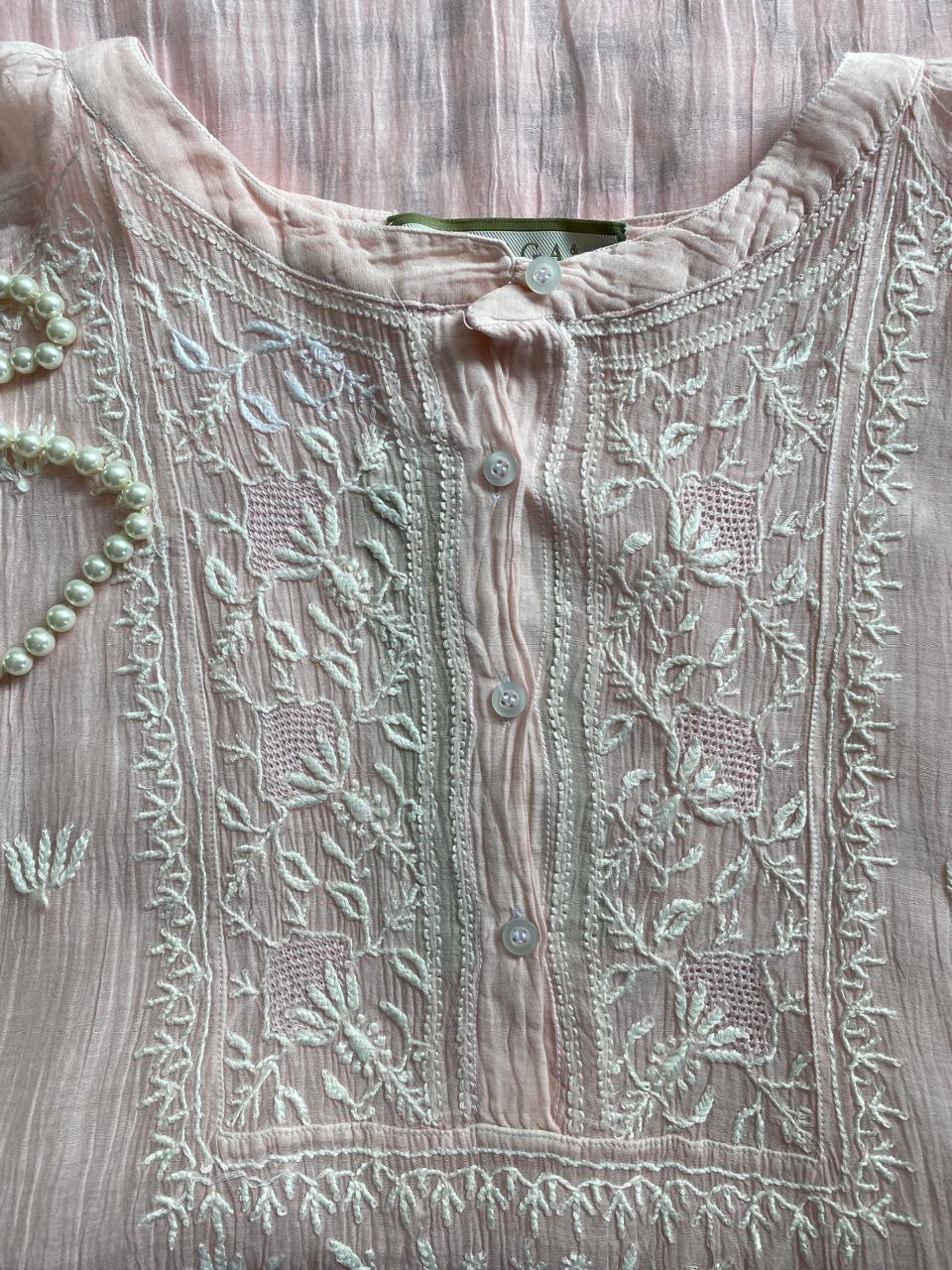 Lilac Mul Chanderi Chikankari Top