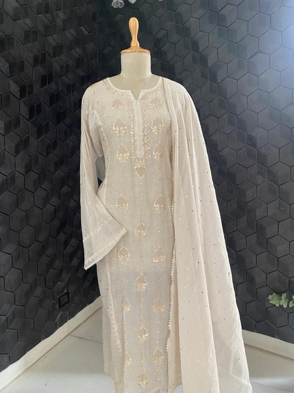 Ivory Tissue Mukaish Kurta Set