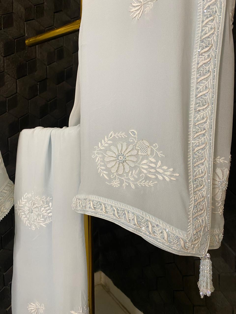 Powder Blue Georgette Chikankari Embroidered Kurta Set