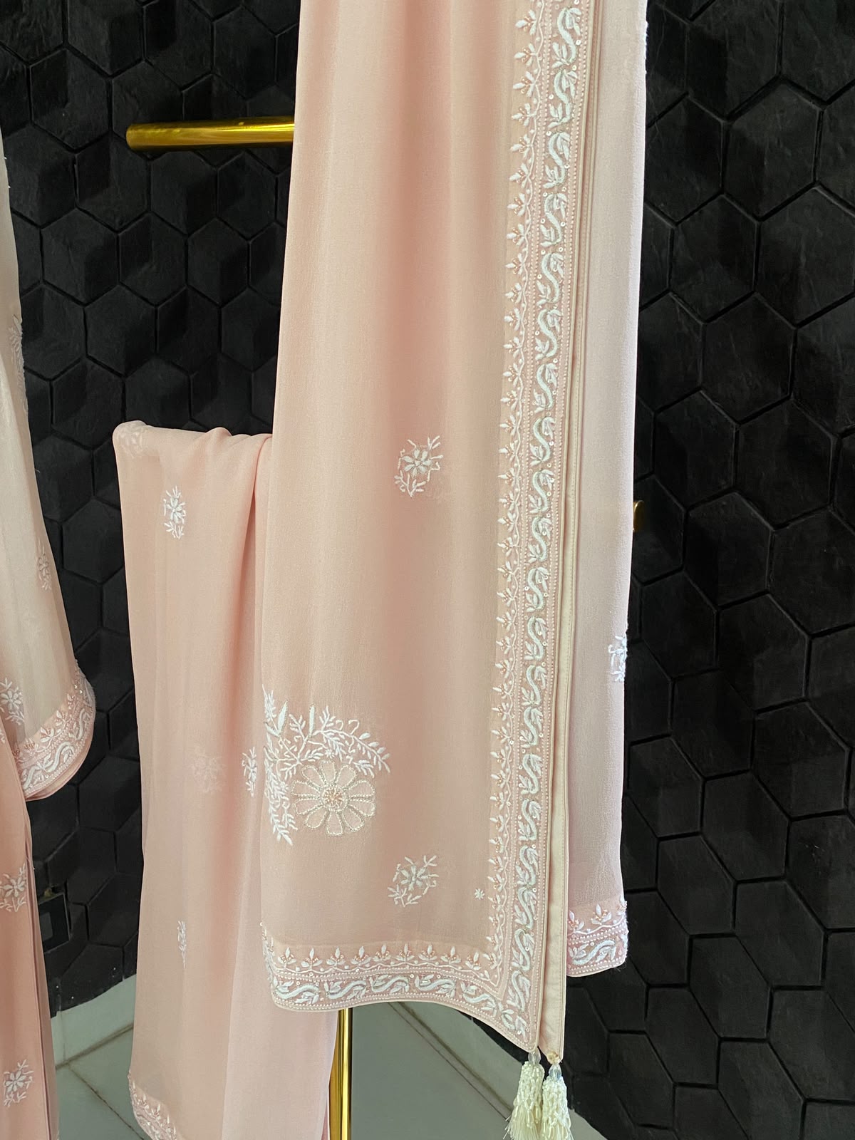 Peach Georgette Chikankari Kurta Set