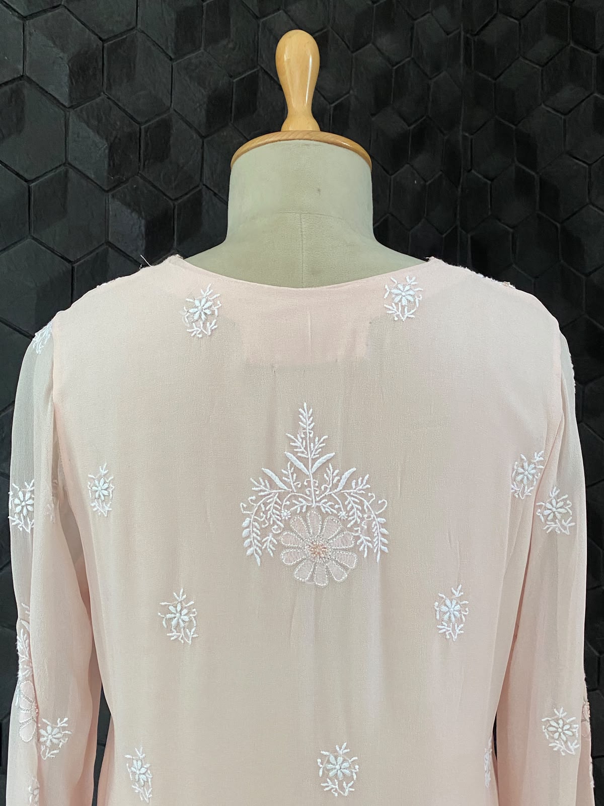 Peach Georgette Chikankari Kurta Set