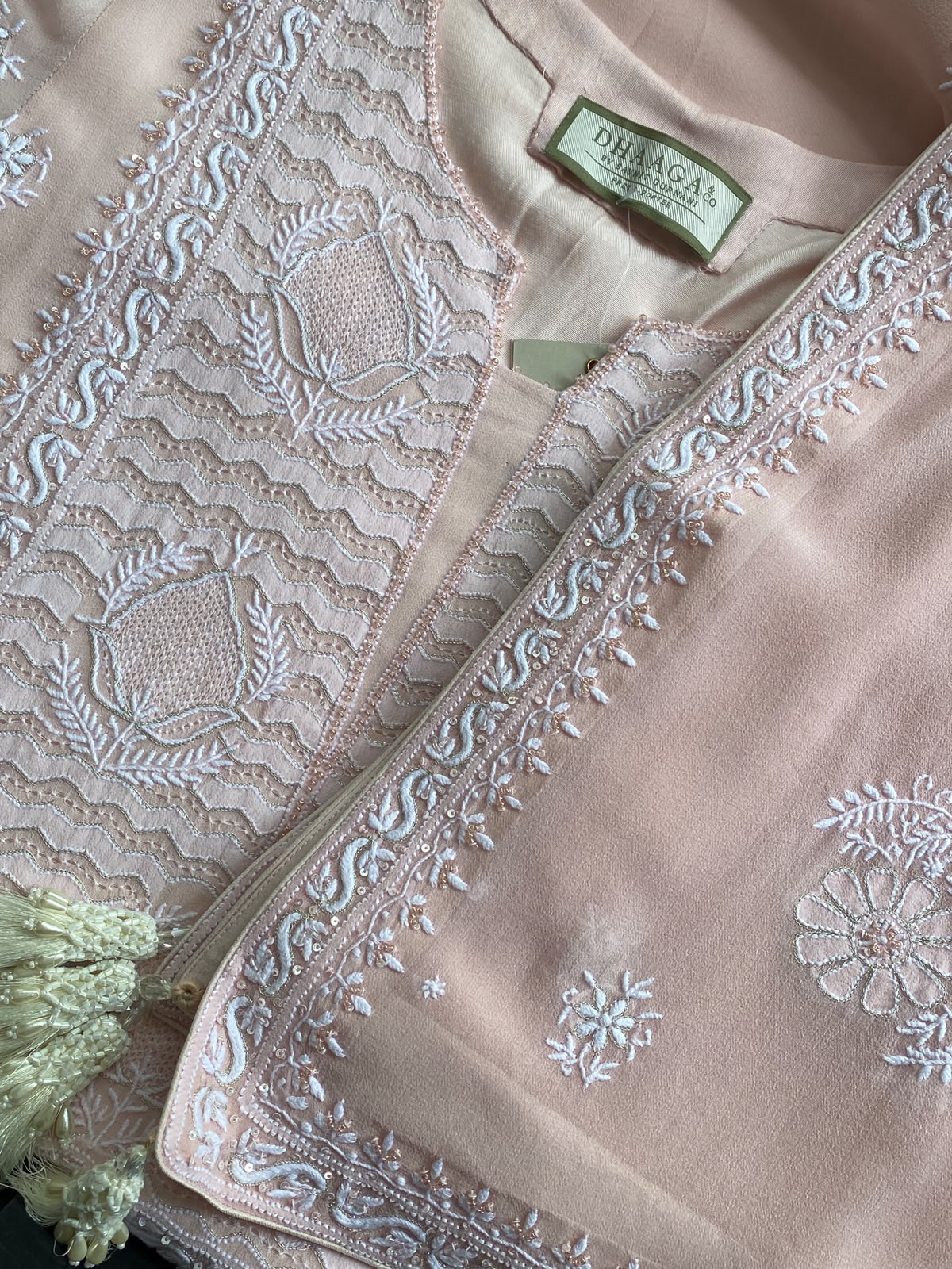 Peach Georgette Chikankari Kurta Set