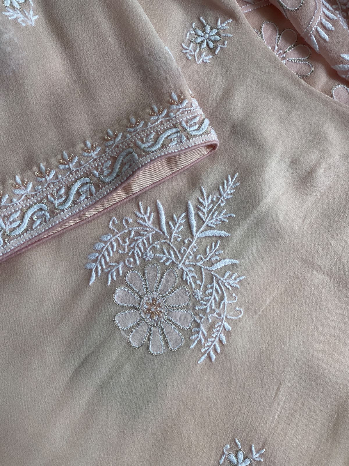 Peach Georgette Chikankari Kurta Set