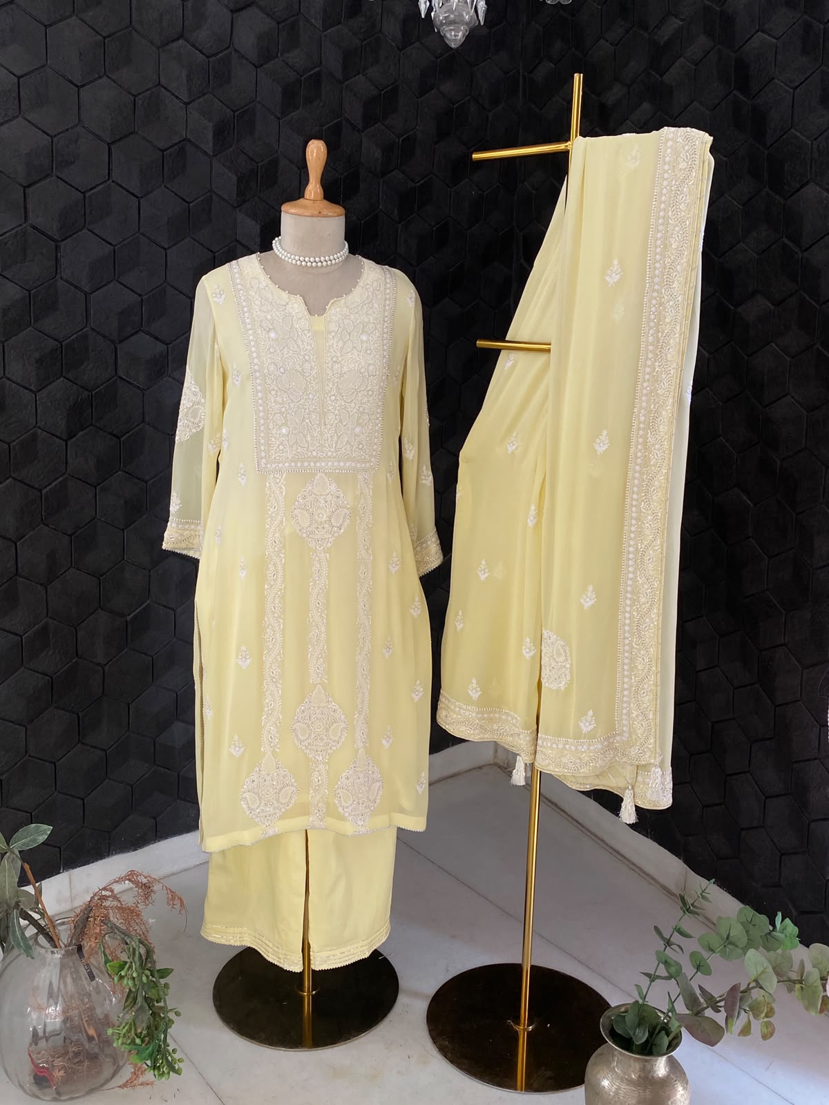 Yellow Chikankari Georgette Kurta Set