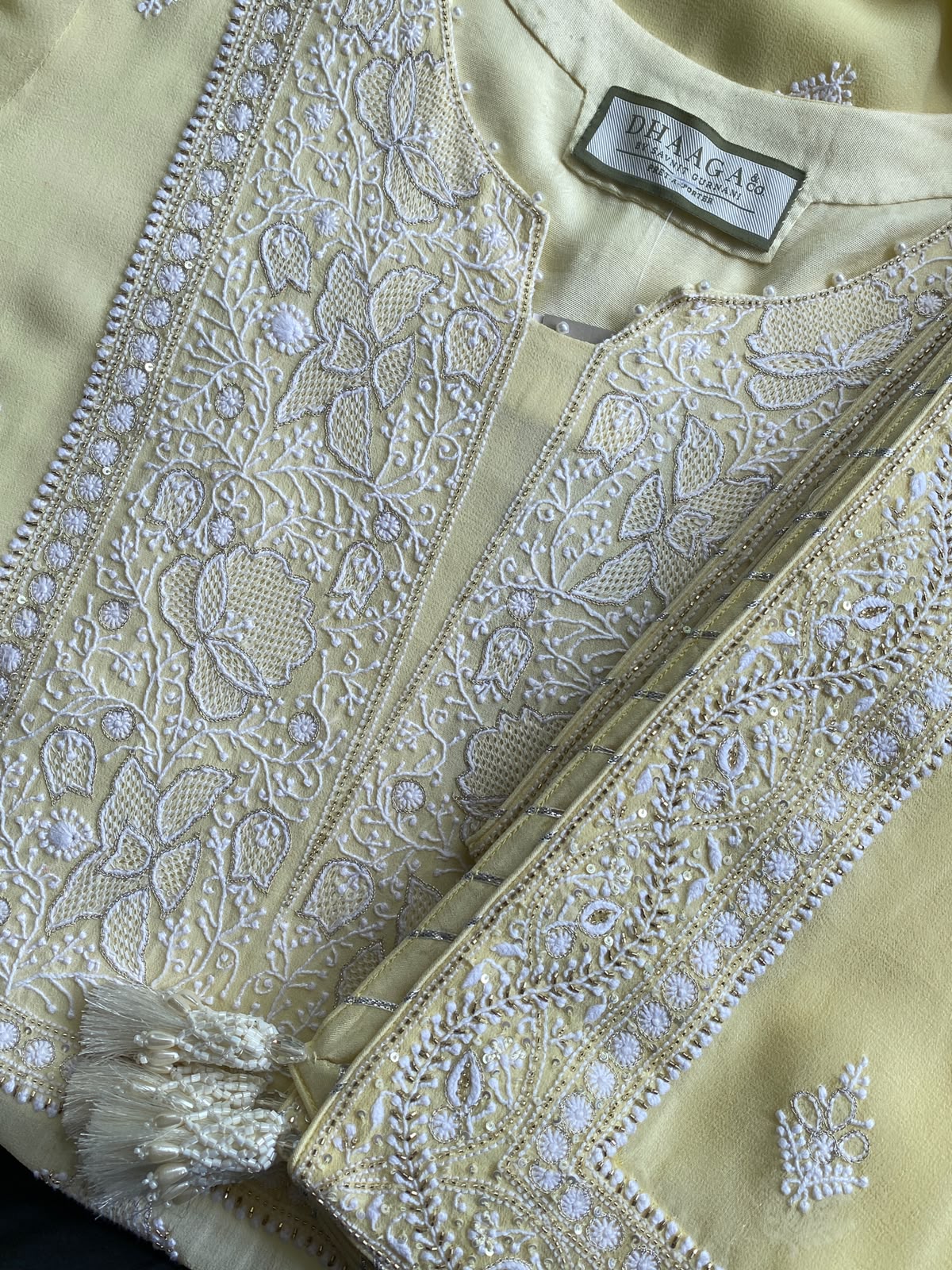 Yellow Chikankari Georgette Kurta Set