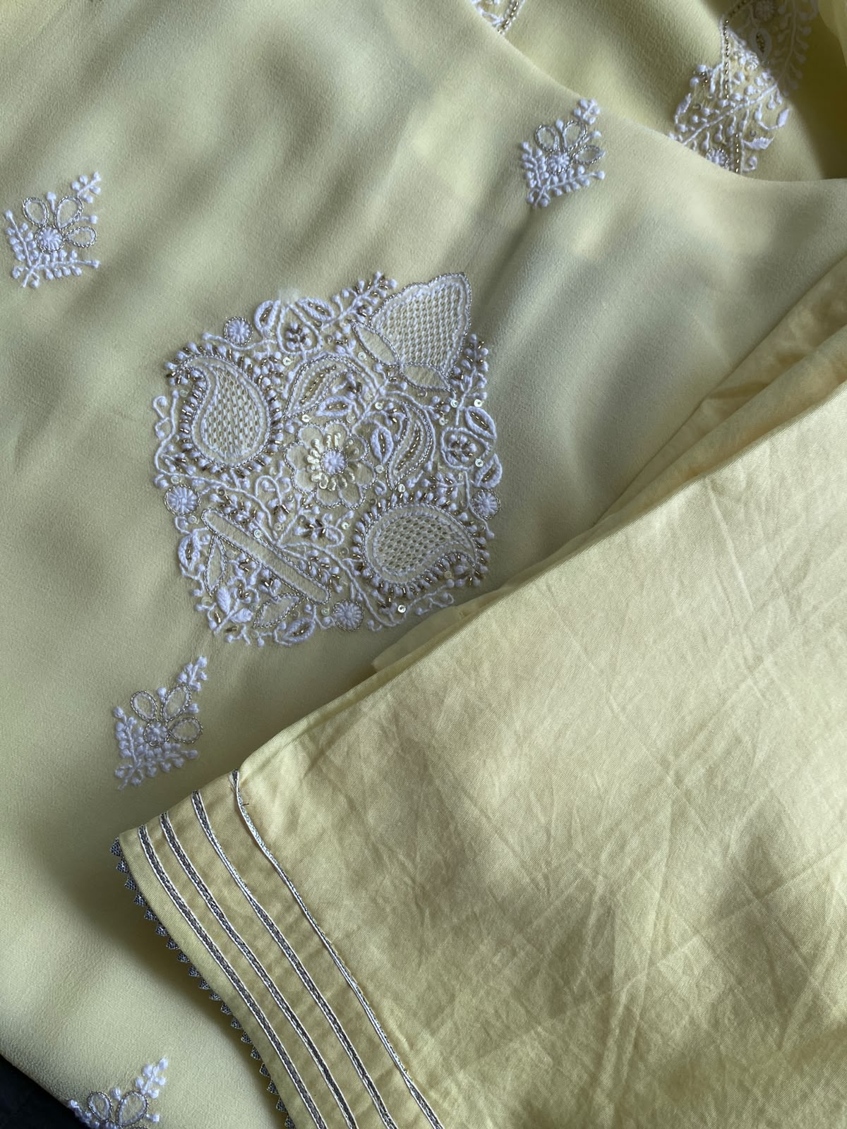 Yellow Chikankari Georgette Kurta Set