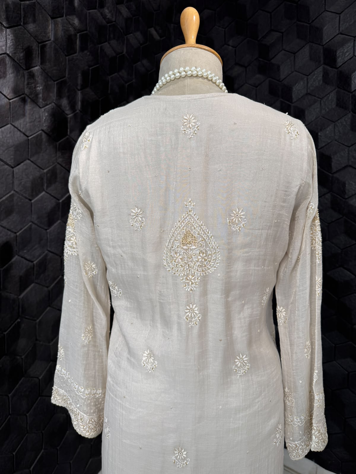 White Tissue Kasab Chikankari Kurta Set