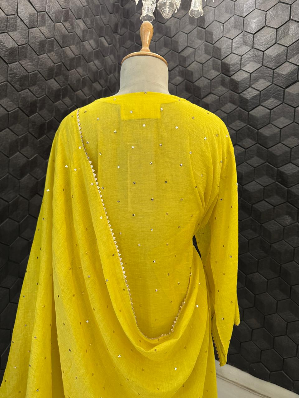 Mustard Yellow Mukaish Mul Chanderi Kurta Set
