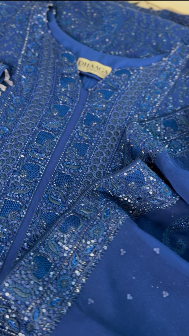 Electric Blue Georgette Chikankari Kurta Set