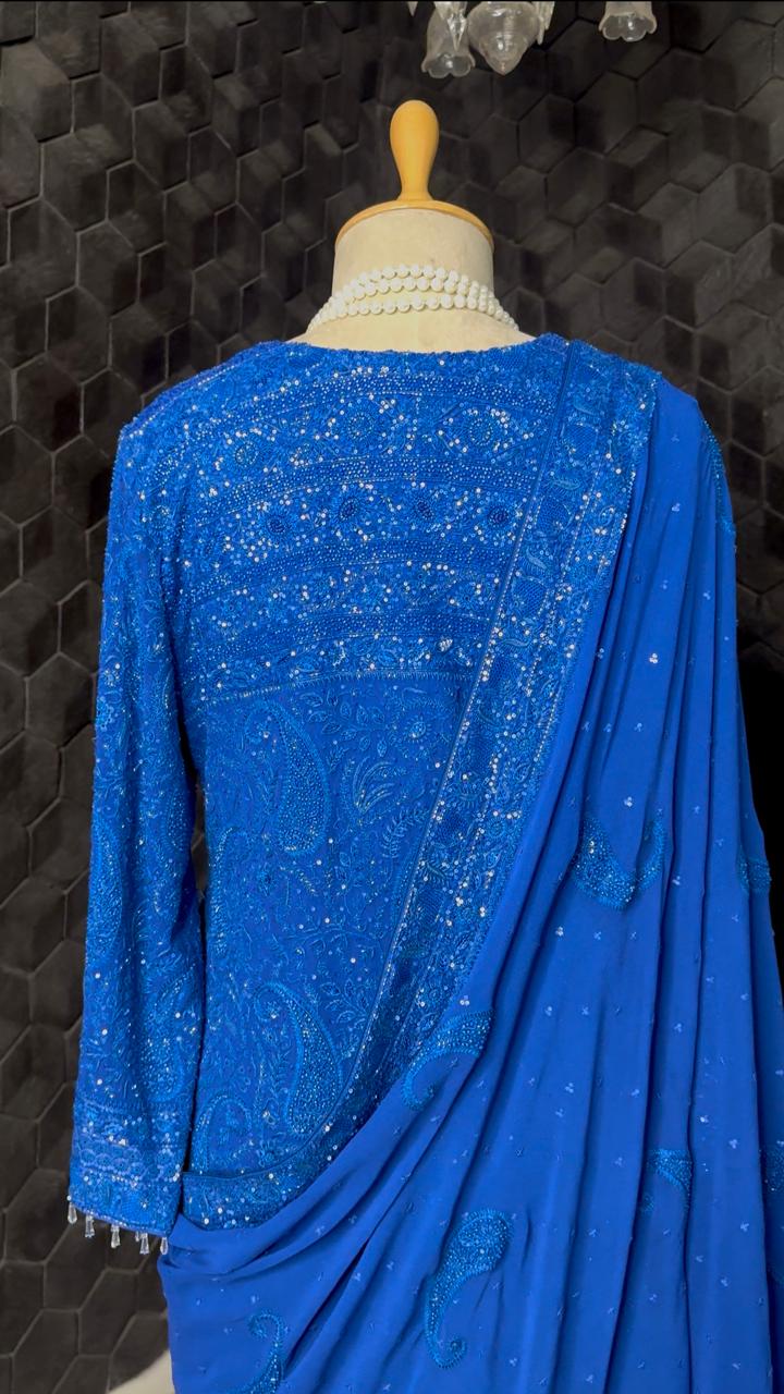 Electric Blue Georgette Chikankari Kurta Set
