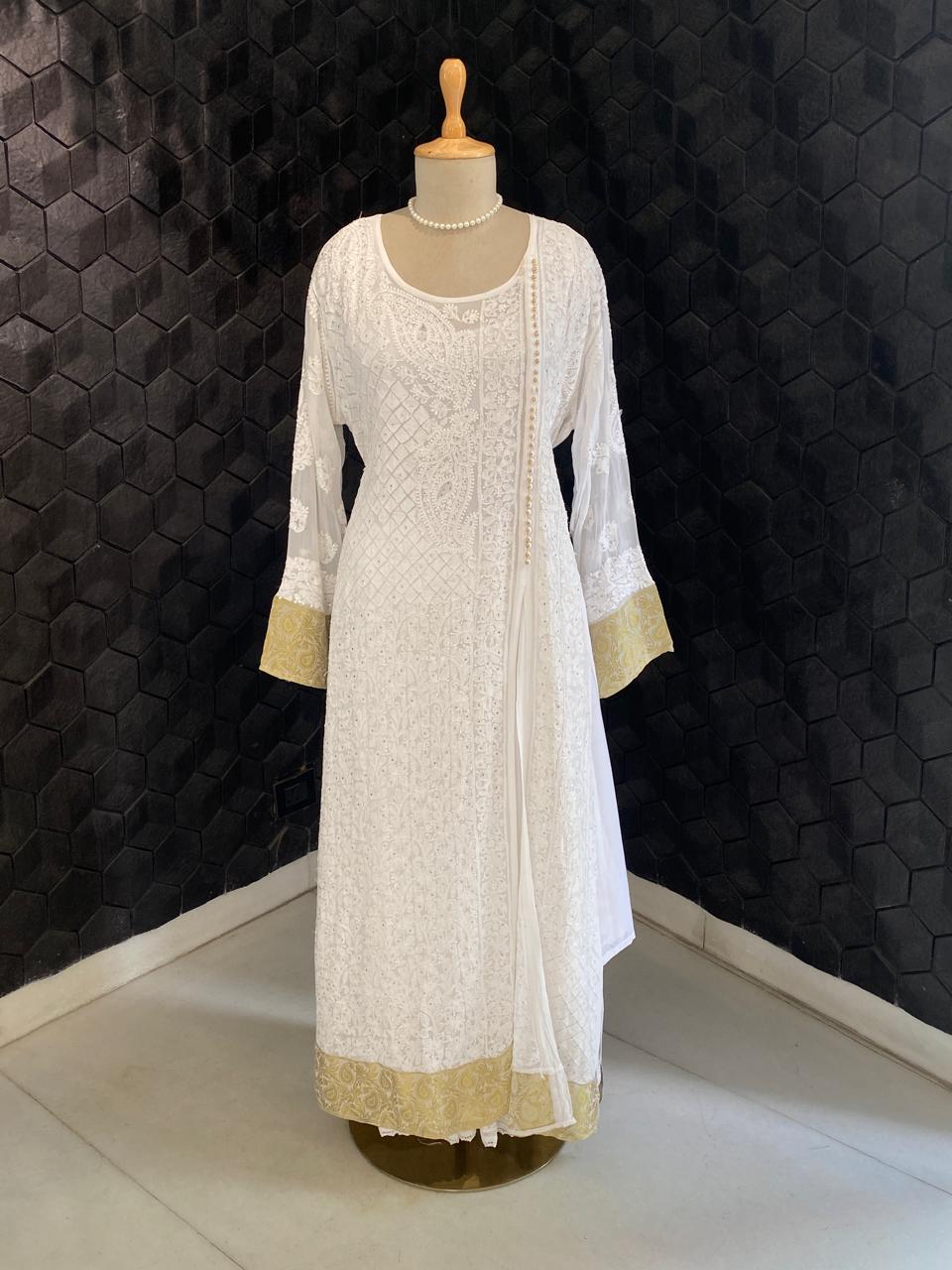 White Viscose Chikankari Sharara Set