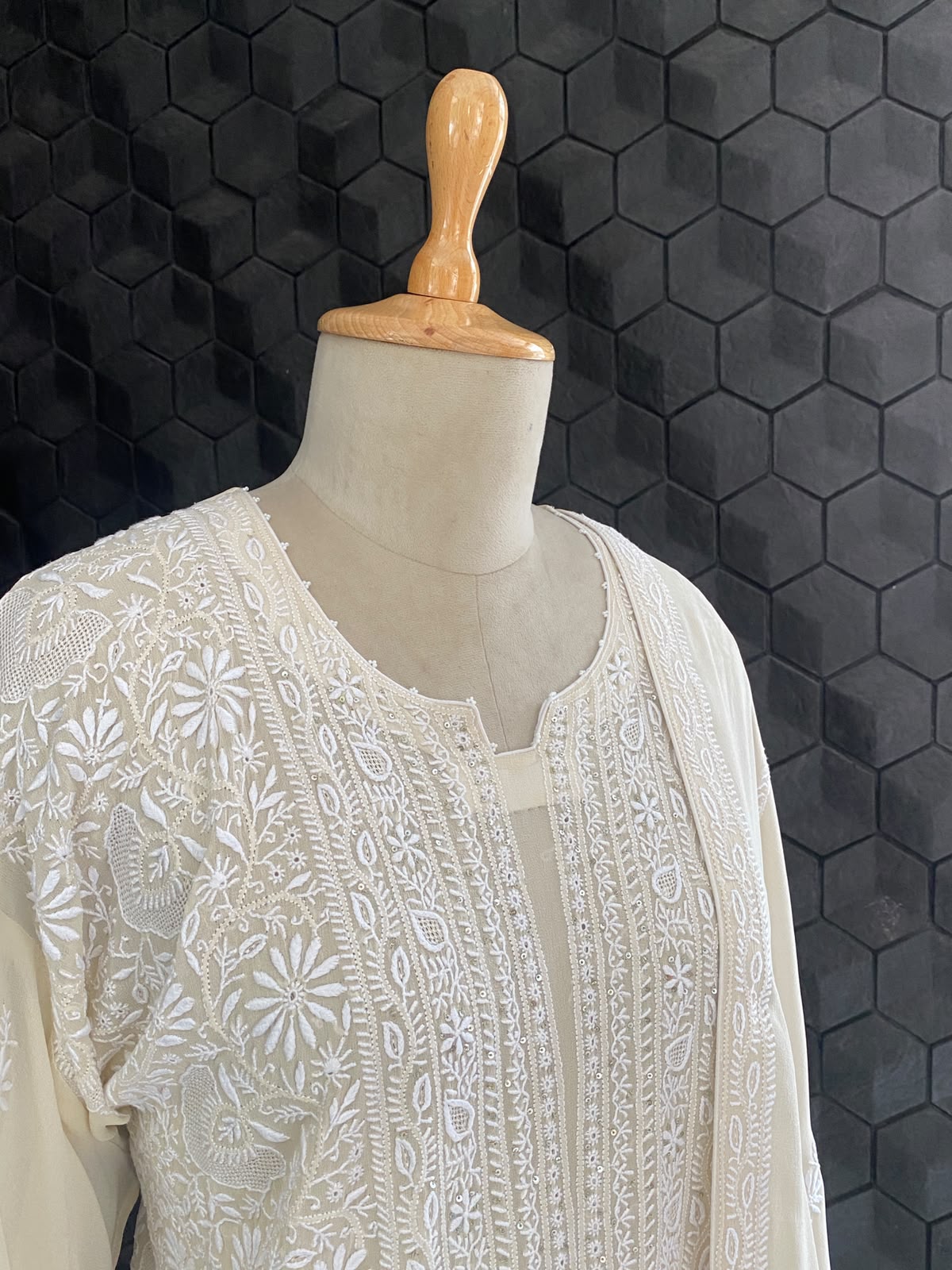Ivory Ombre Georgette Chikankari Kurta Set
