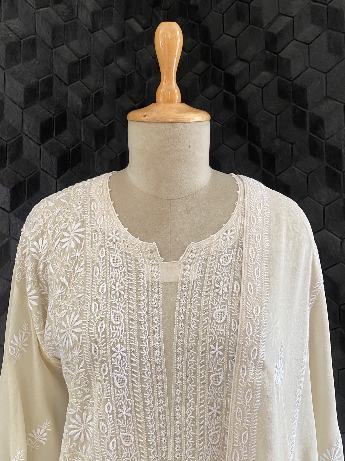 Ivory Ombre Georgette Chikankari Kurta Set