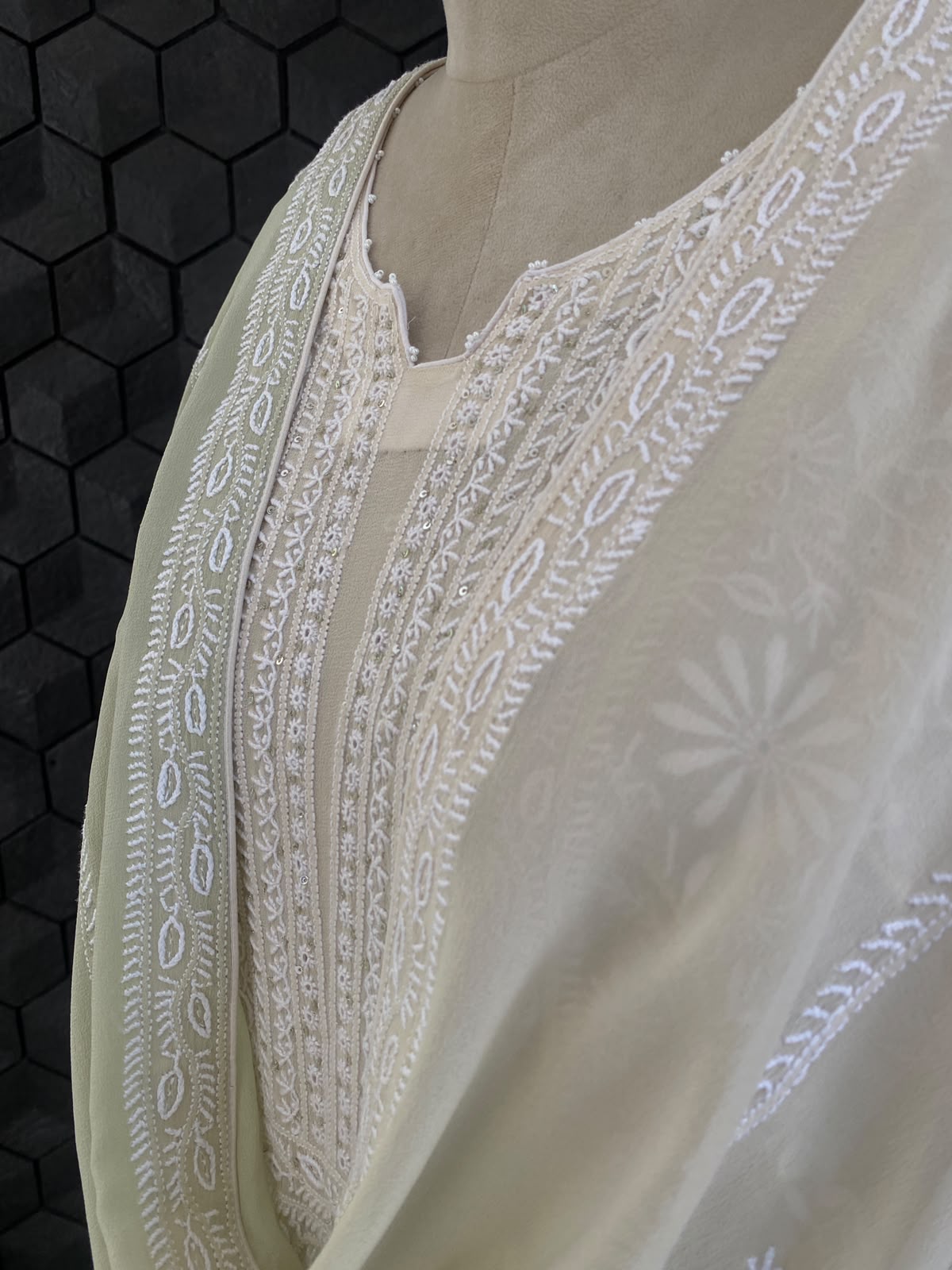 Ivory Ombre Georgette Chikankari Kurta Set
