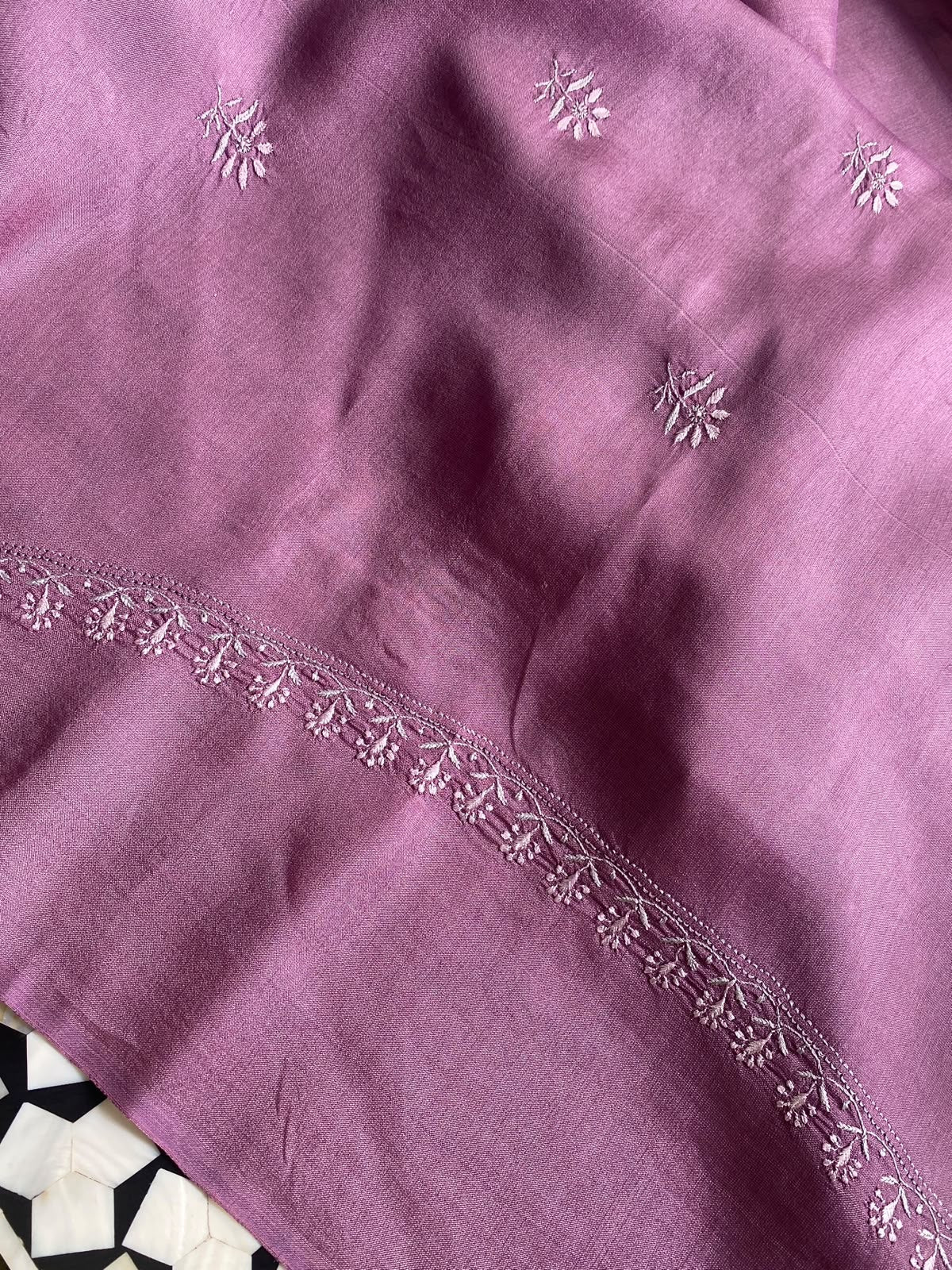 Mauve Tussar Silk Chikankari Men's Kurta