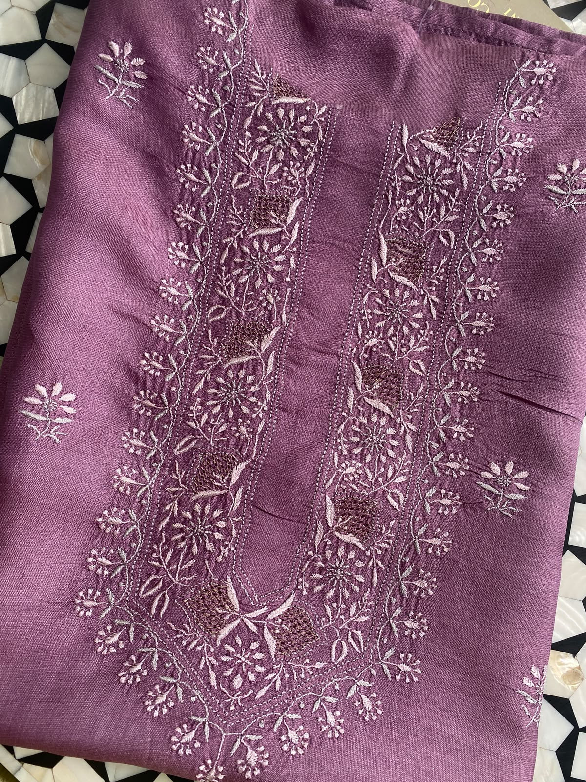Mauve Tussar Silk Chikankari Men's Kurta