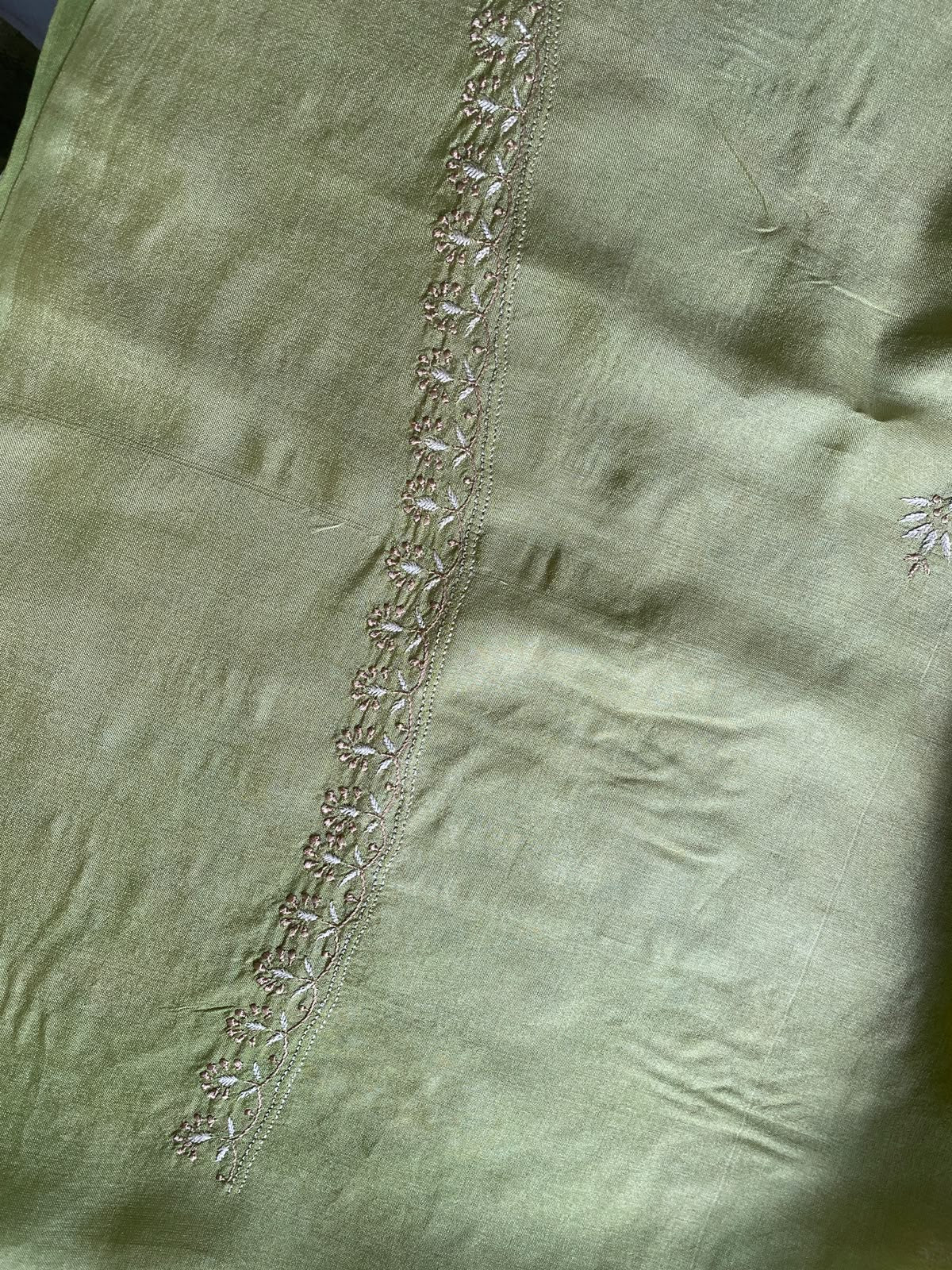 Olive Green Tussar Silk Chikankari Men's Kurta