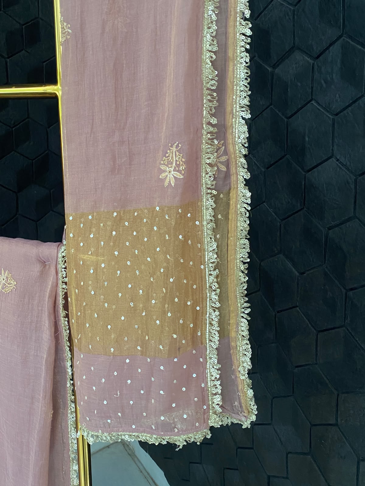 Onion Pink tissue chikankari kurta set