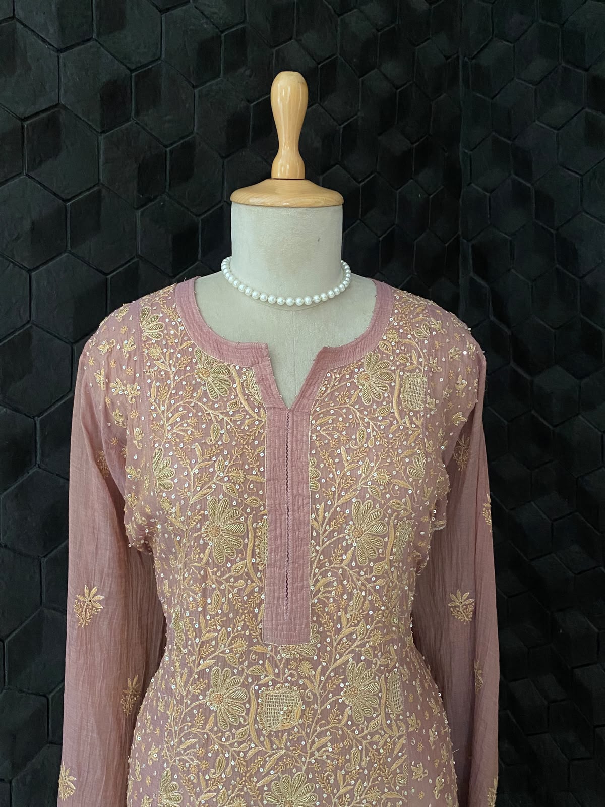 Onion Pink tissue chikankari kurta set