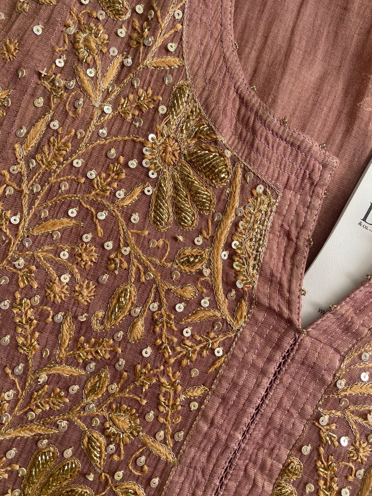 Onion Pink tissue chikankari kurta set