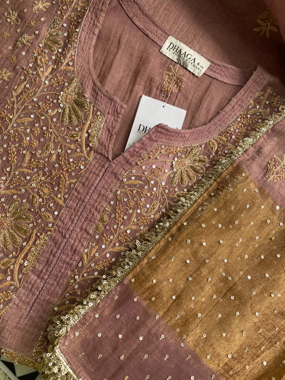 Onion Pink tissue chikankari kurta set