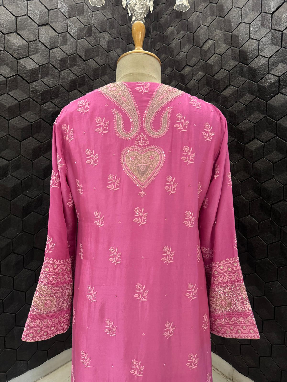 Pink Moonga Silk Chikankari Kaftan