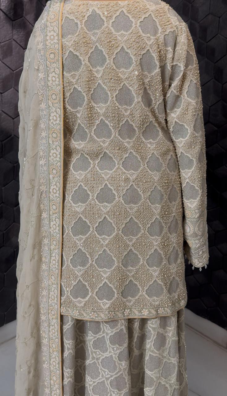 Sage Green Georgette Chikankari Sharara Set