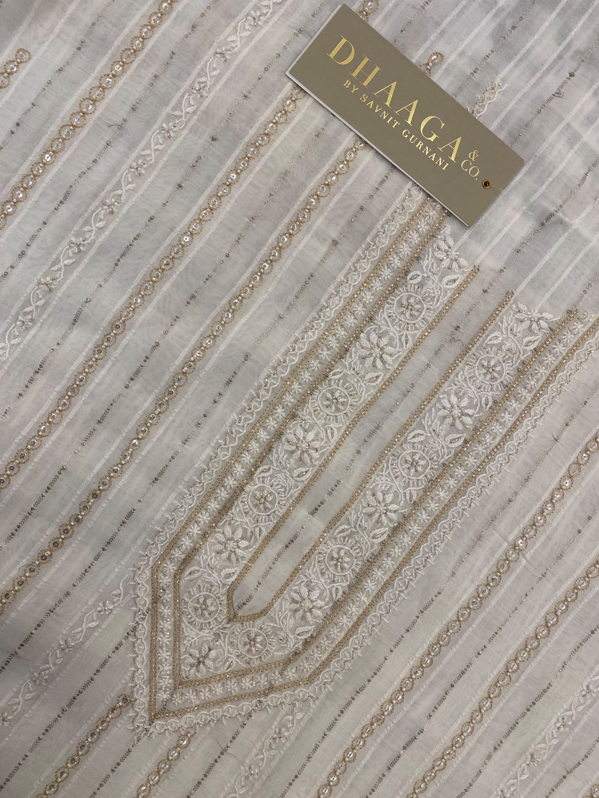 White & Gold Mul Chanderi Men's Kurta