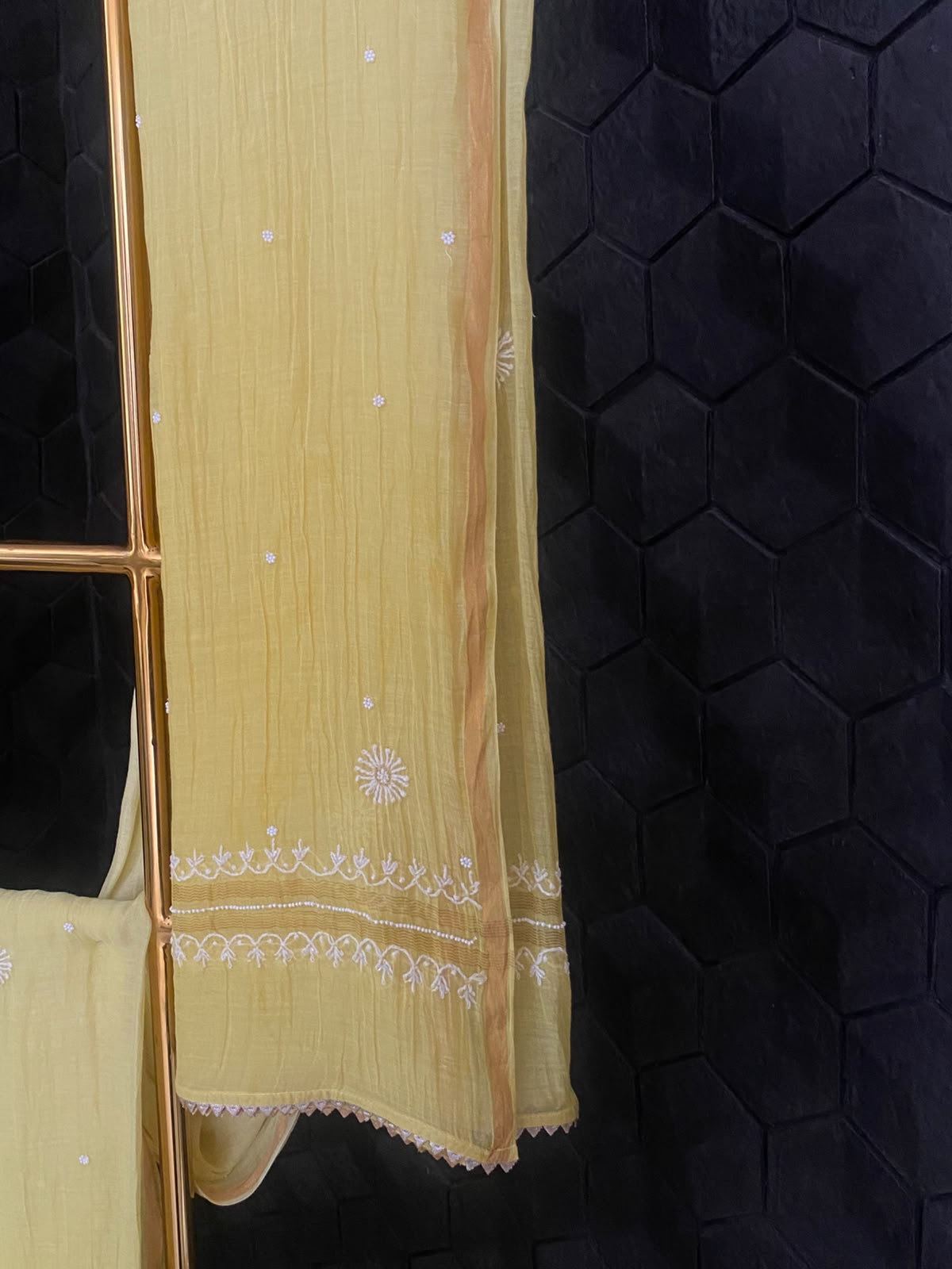 Lemon Yellow Mul Chanderi Chikankari Kurta Set