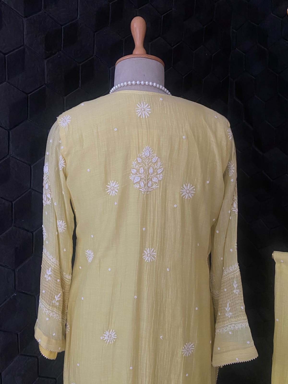 Lemon Yellow Mul Chanderi Chikankari Kurta Set