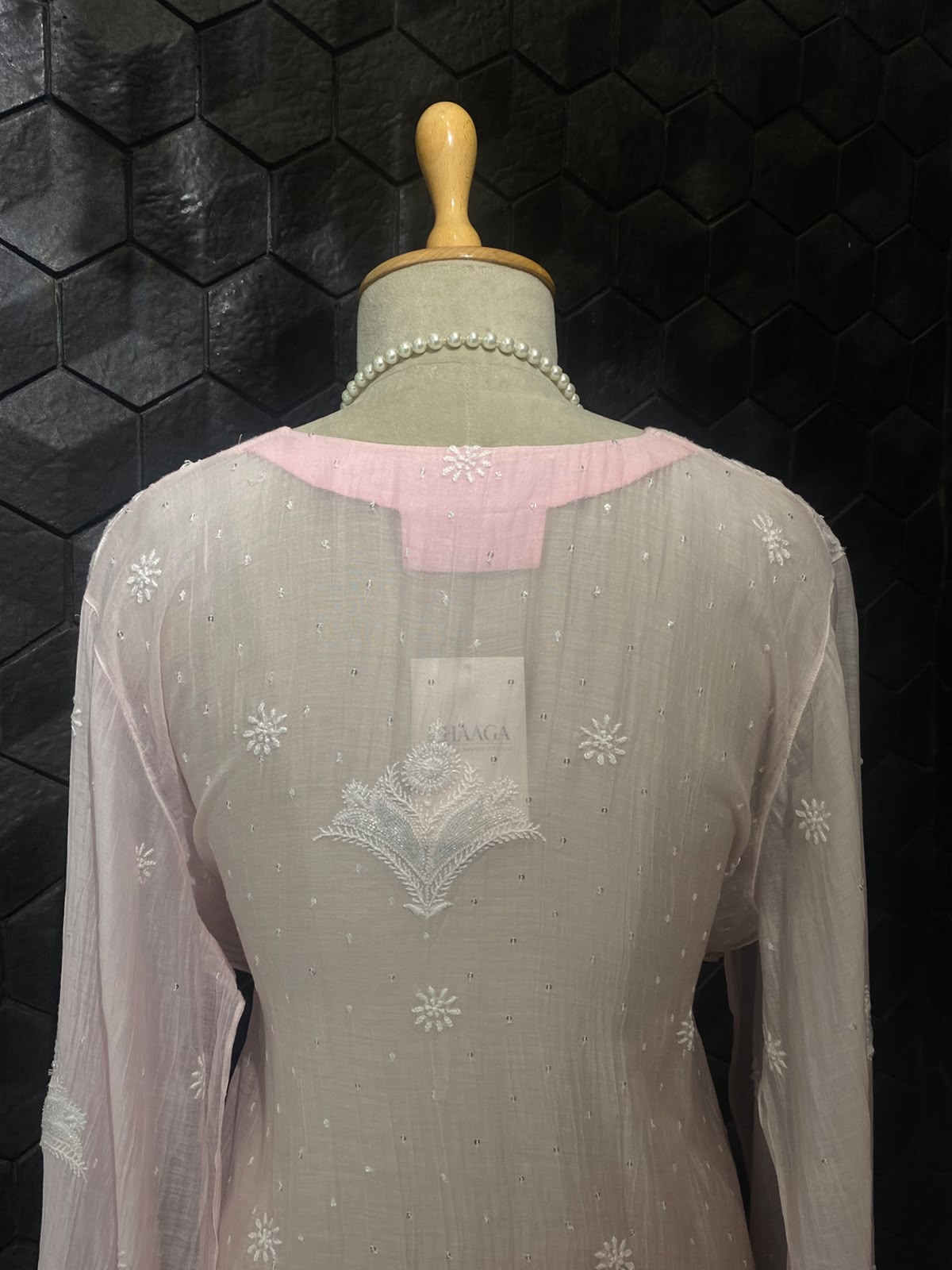 Powder Pink Mul Chanderi Chikankari Kurta Set