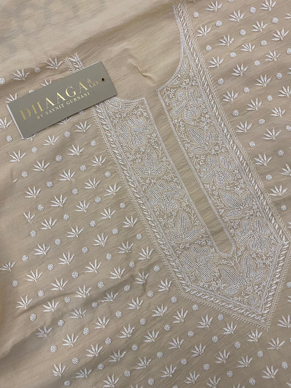 Moonga Silk Beige Chikankari Men's Kurta