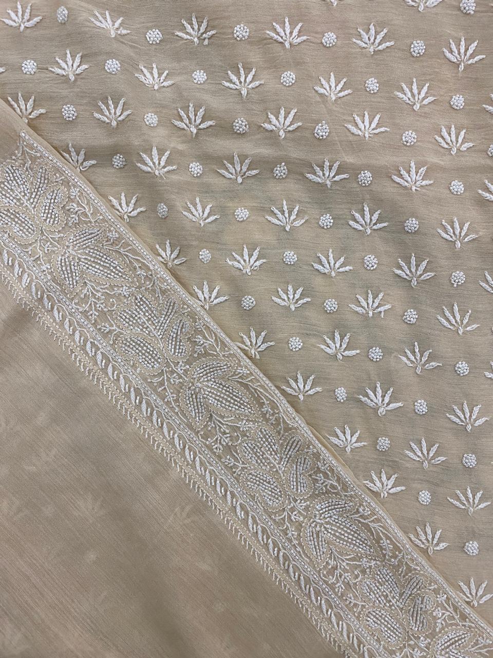 Moonga Silk Beige Chikankari Men's Kurta