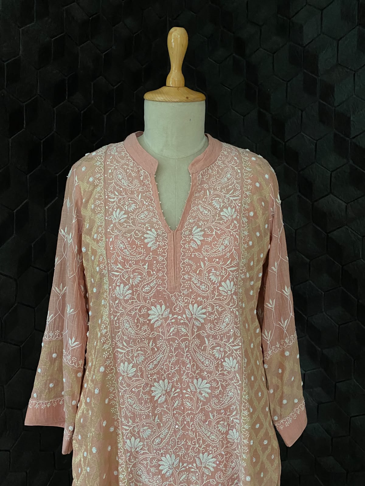 Rose Pink Green Tissue Chikankari Co-ord Set