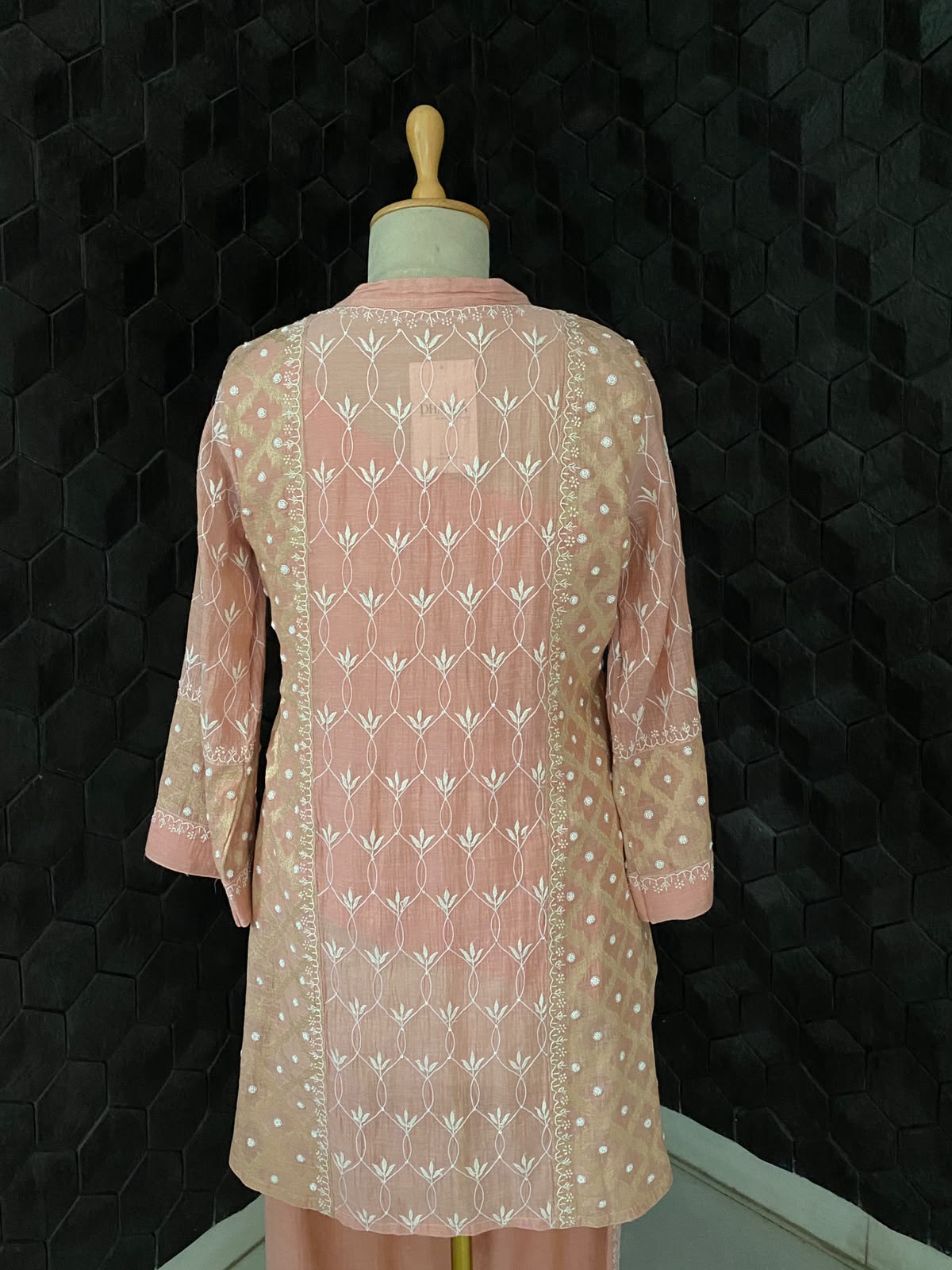 Rose Pink Green Tissue Chikankari Co-ord Set
