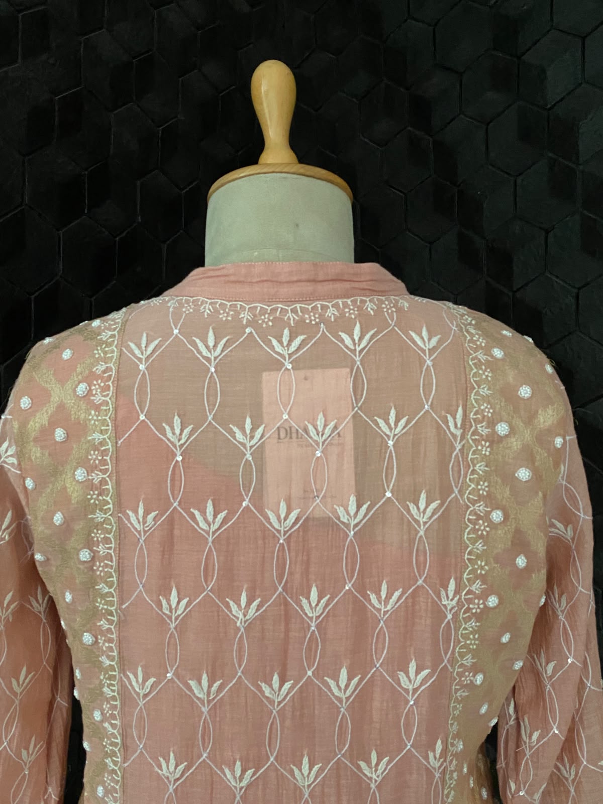 Rose Pink Green Tissue Chikankari Co-ord Set
