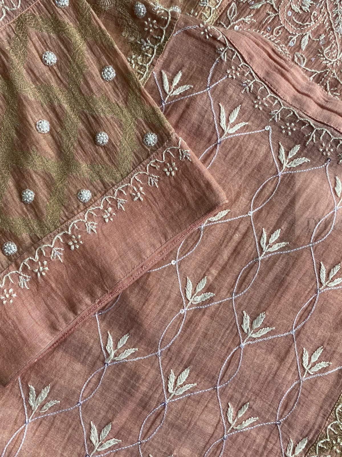 Rose Pink Green Tissue Chikankari Co-ord Set