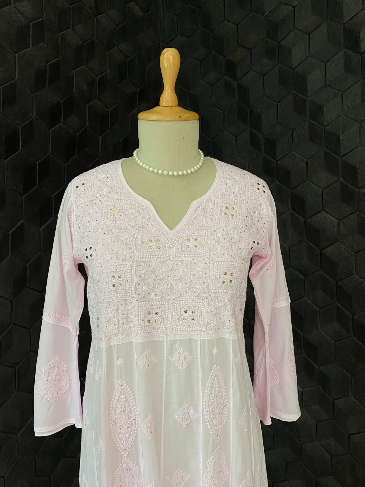 Powder Pink Cotton Chikankari Anarkali