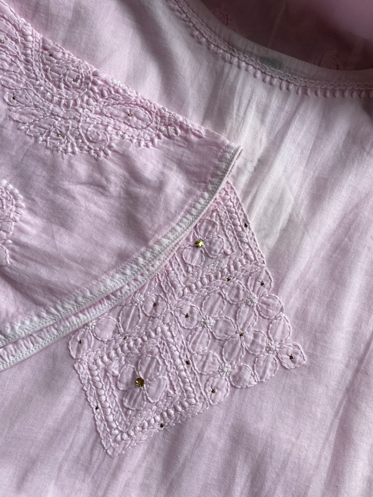 Powder Pink Cotton Chikankari Anarkali