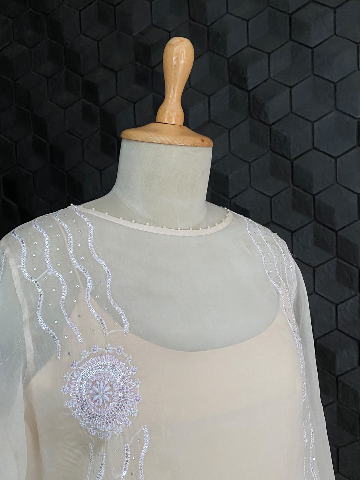 Ivory Organza Embroidered Straight Dress