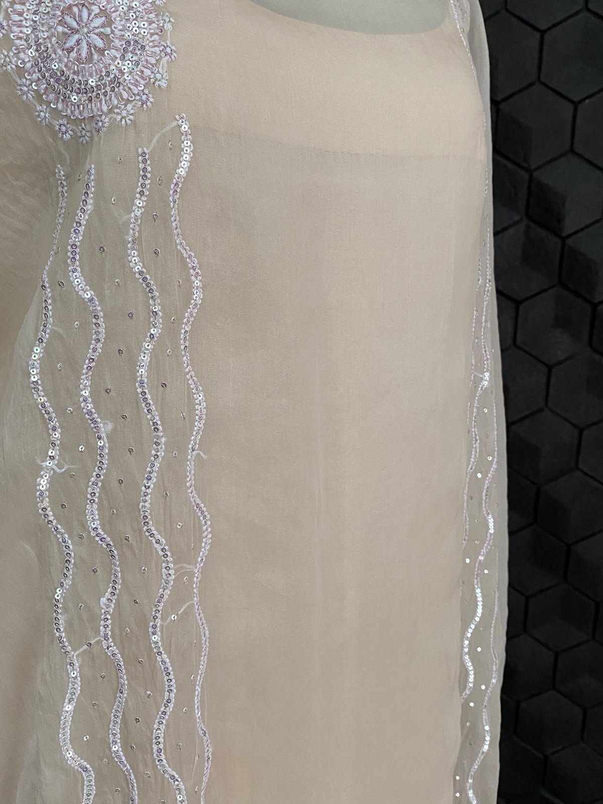 Ivory Organza Embroidered Straight Dress