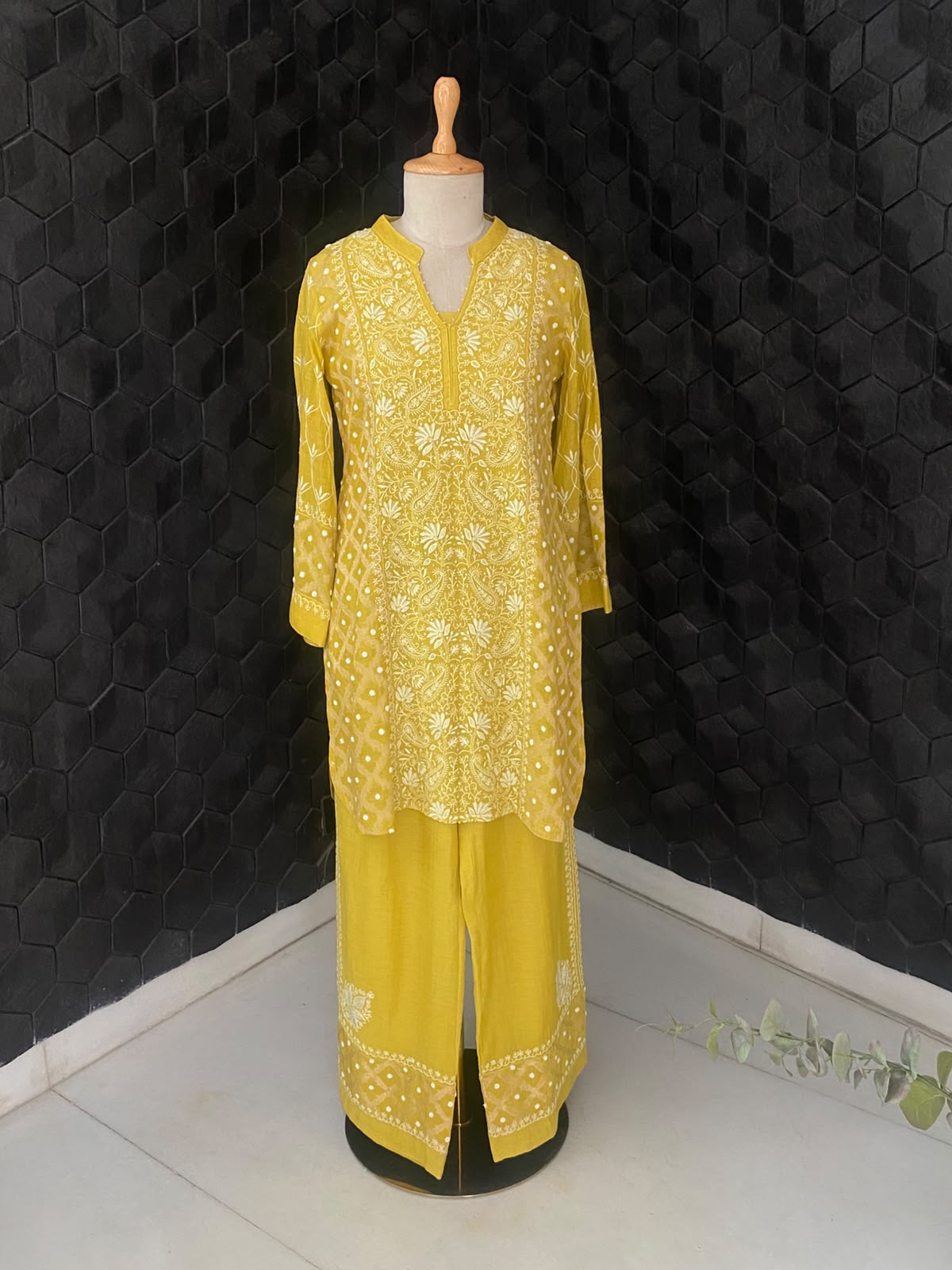 Lime Green Tissue Chikankari Co-ord Set