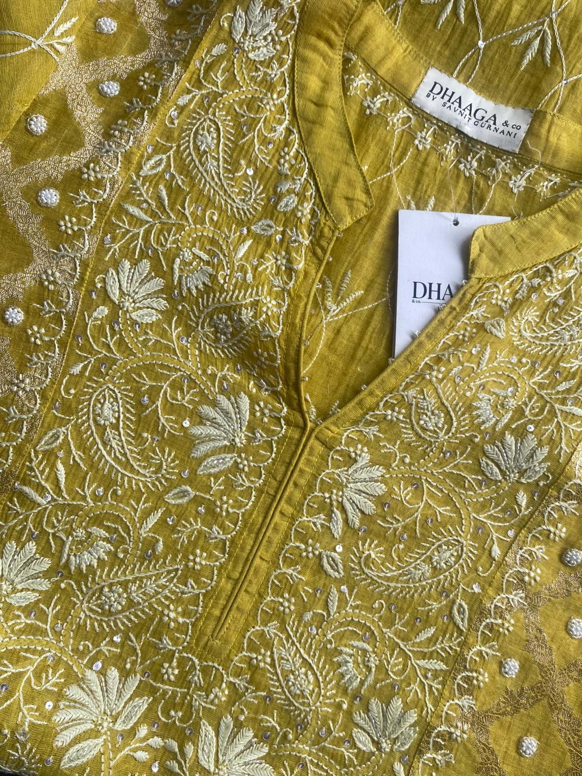 Lime Green Tissue Chikankari Co-ord Set