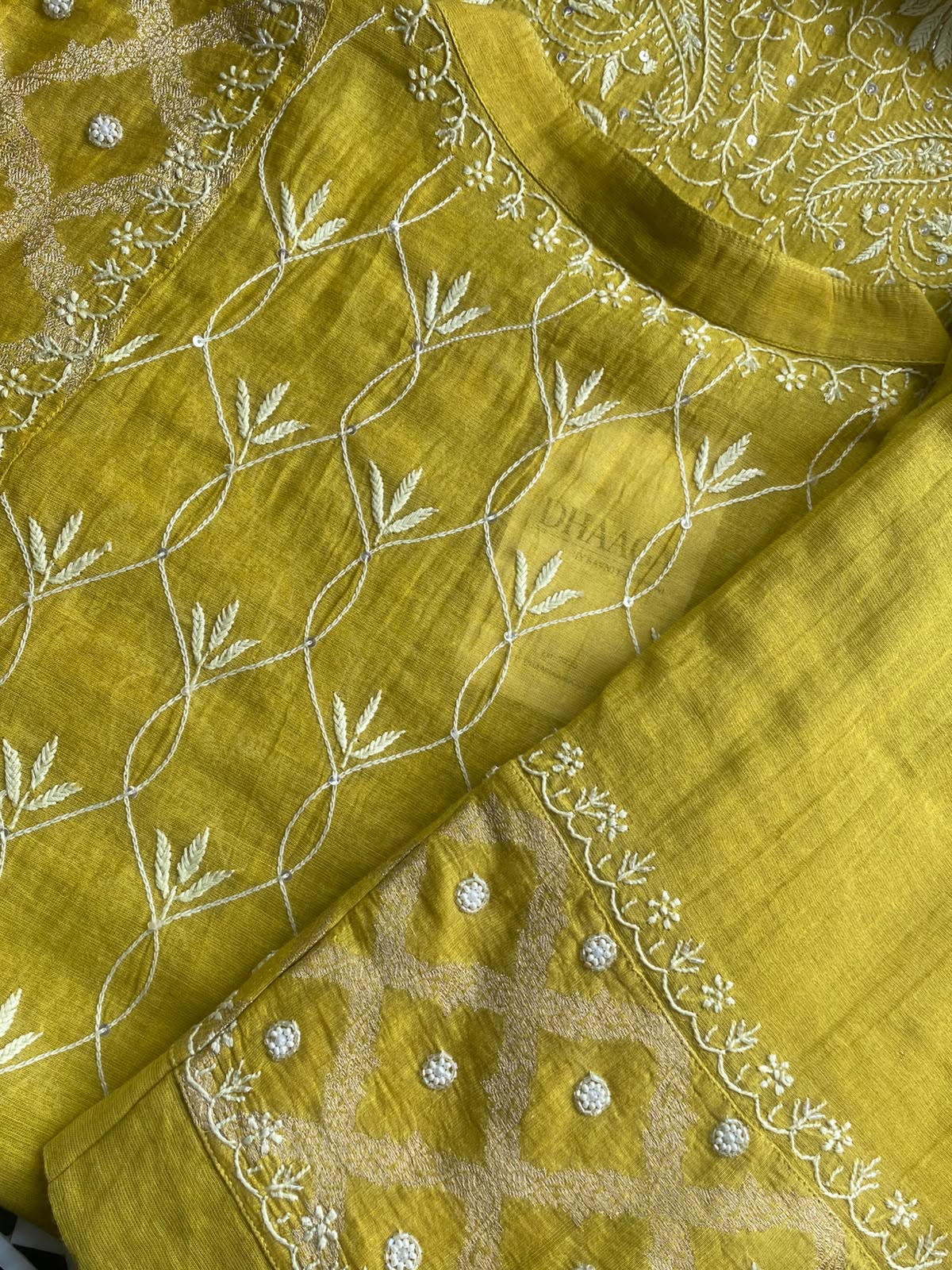 Lime Green Tissue Chikankari Co-ord Set