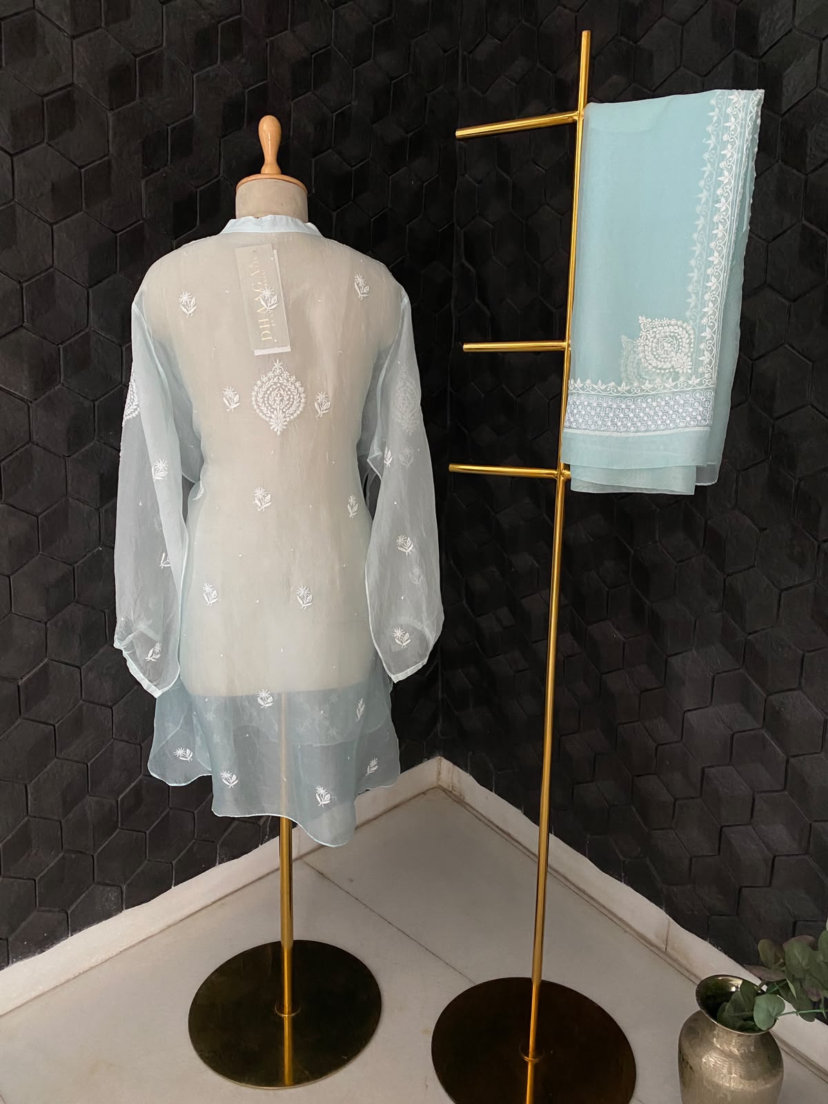 Ice Blue Organza Embroidered Co-ord Set